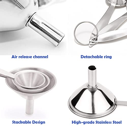Small Funnels for Filling Bottles, 3 Pcs Stainless Steel Kitchen Funnel Set, Food Grade Mini Metal Funnel for Transferring Oil Liquid, Easy Cleaning with a Brush (Long Handle) (Pack of 2) - size: long handle (Pack of 2)