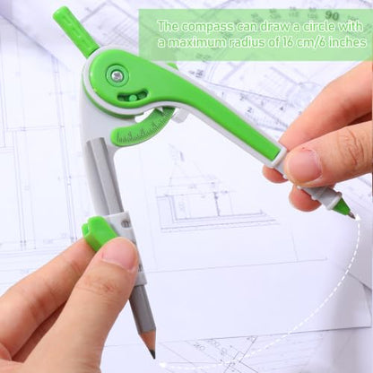 Zonon 2 Pcs Protractor and Compass Set, Swing Arm Protractor, Green Clear - color: Green and Clear