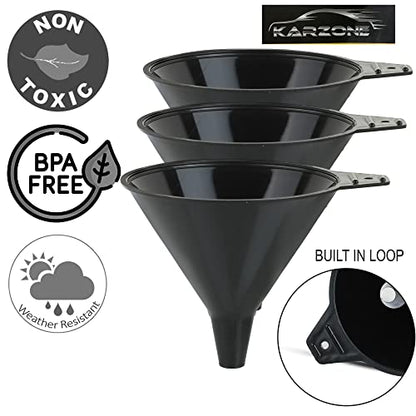 Plastic Funnels 3 Pack - Kitchen and Automotive Funnel Set - color: Black