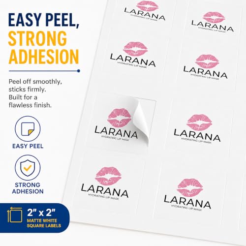 25 Sheets 2" x 2" Printable Matte Vinyl Square Lalebs 12up Bottle Labels - size: 12up-25 sheets