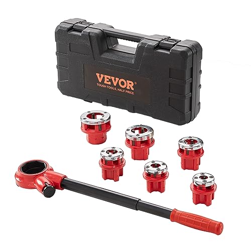 VEVOR Ratchet Pipe Threader Kit with 6 Dies, 1/4" NPT to 1-1/4" NPT Ratcheting Pipe Threading Tool, Portable Pipe Threader Set with Storage Case for Plumbing Installation and Repair - size: 1/4" - 1-1/4"