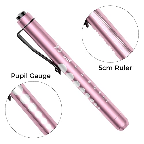 RISEMART Pen Lights for Nurses, 2Pack Reusable Medical Pen Light with Pupil Gauge and Ruler, White Light LED Penlight for Nurse Student Doctors EMT (Pink/Green) - color: Pink and Green