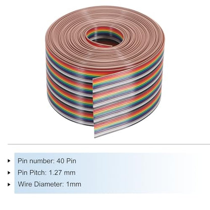 MECCANIXITY 1 Pcs 40 Pin Flat Rainbow Ribbon Cable 20 Ft 1.27mm Pitch Breadboard Jumper Wires for Electronic Projects - size: 20 Ft, style: 40P
