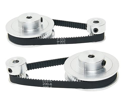 2PCS Set 2GT Aluminum Timing Pulley 20&60 Teeth 6.35mm Bore Synchronous Wheel with 2PCS Length 200mm Width 6mm Belt (20-60T-6.35B-6) - size: 6.35MM Bore, style: 20-60T-6.35B-6MM