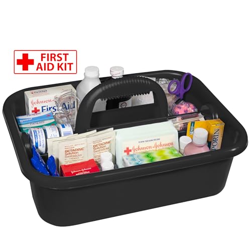 Akro-Mils 09185 Plastic Tote Tool & Supply Cleaning Caddy with Handle, 18-3/8-Inch x 13-7/8-Inch x 9-Inch, Black - color: Black