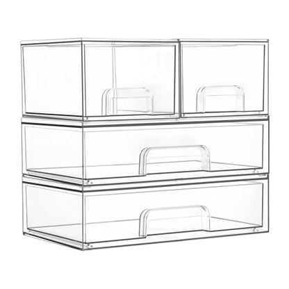 Vtopmart Clear Stackable Storage Drawers Set of 4, Plastic Organizer Bins - style: 2 Small+2 Wide