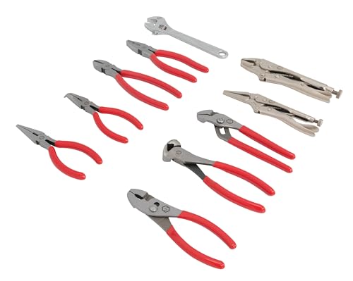 Steelman 10-piece Pliers Set, Slip Joint, Long Nose, Diagonal Cutter, Groove Joint, Linesman, Mini Long Nose, Locking Pliers, and Adjustable Wrench