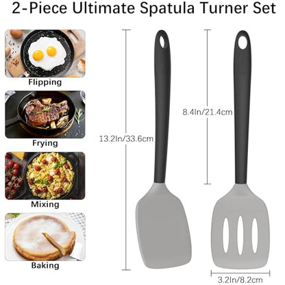 Coukre 2 Pack Silicone Spatula Set,High Heat Resistant, BPA-Free - color: GrayBlack