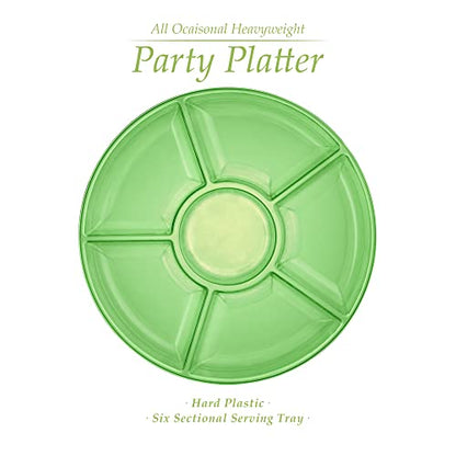 Plasticpro 6 Sectional Round Plastic Serving Tray/Platter (2, Green) - color: Green