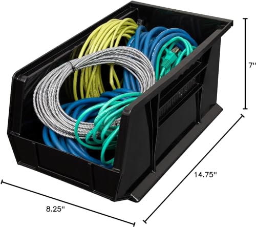 Akro-Mils - 30240BLACK 30240 AkroBins Plastic Storage Bin Hanging Stacking Containers, (15-Inch x 8-Inch x 7-Inch), Black, (12-Pack) - color: Black