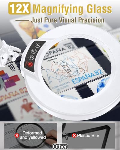 12X Magnifying Glass with Light and Clamp, Extra Long 3 Swing Arm, White - color: White, size: 12X 36inch Clamp