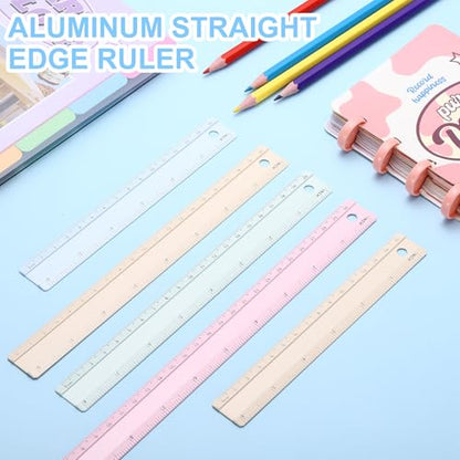 PATIKIL Metal Ruler 6"/15cm, 4Pcs Aluminum Straight Edge Ruler, Dual Scale - color: Pink/Yellow