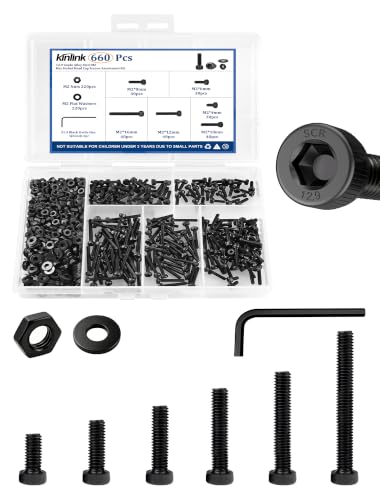 660PCS M2 Screws Kit, 12.9 Grade Alloy Steel Socket Head Cap Screws with Hex Nuts, Flat Washers, Metric Bolt Set S1.5 Hex Key Included, Black Oxide, 3D Printing Electronics Repair - size: M2 660pcs