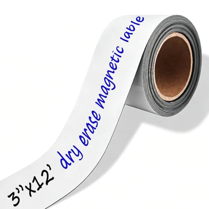 Dry Erase Magnetic Tape, 3 in x 12ft, Self-Cut Magnet Post it Notes Sticky Label Roll - Reusable Whiteboard Strips for Toolbox, Cabinet, Whiteboard, Classroom, Garage & Warehouse Organization, White - color: 3 in X 12ft, 1 Roll