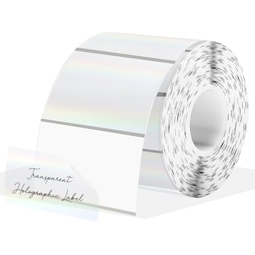 3x2 Inch Transparent Holographic Thermal Labels Stickers, Clear Self-Adhesive Direct Thermal Labels, Perforation Line Design& Waterproof- 200 Sheets - size: 2*3 inch