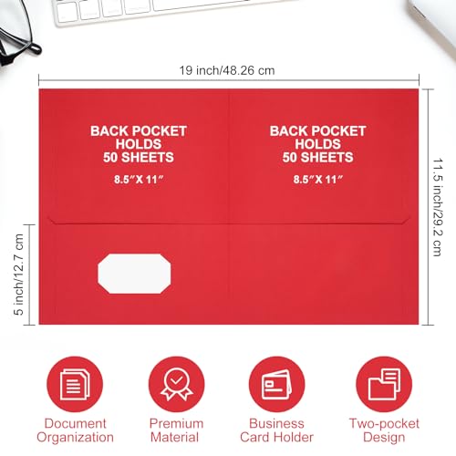 Harloon 75 Pack Red Two Pocket Paper Folders Bulk, Letter Size - color: Red
