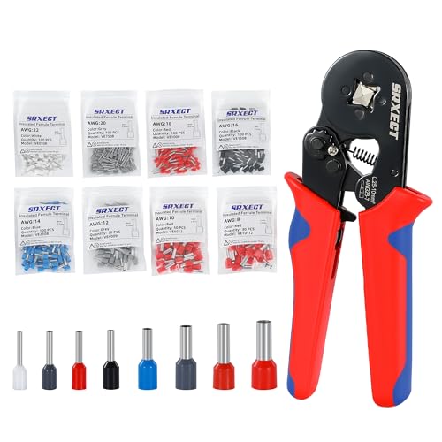 Ferrule Crimping Tool Kit,Ferrule Crimper AWG(22-8), 8 Sizes Wire Ferrule Kit AWG(22 20 18 16 14 12 10 8) Gauge Insulated Ferrule Connectors - style: 630P+Tool