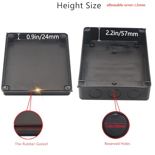 Outdoor Waterproof Box,Junction Box Reserved Holes IP65 ABS Plastic Electrical Boxes Power Cord Enclosure Project Box Black Outer Size 10 x 7.9 x 3.1 inch(255x200x80mm) - size: 10" x 7.9" x 3.1"