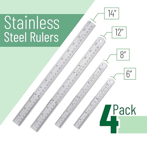 Mr. Pen- Metal Straight Edge Ruler, 4 pcs, 6", 8", 12", 14" - color: Silver, size: 6, 8, 12, 14 inch