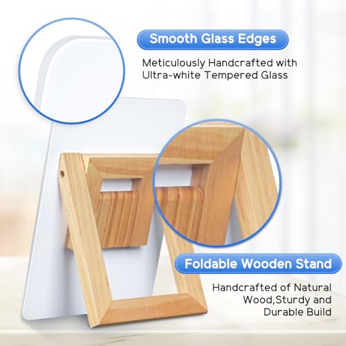 Desktop Glass Whiteboard, 9.5"x 6.7" Desk Dry Erase Board with Wood Stand - color: Stand-white a