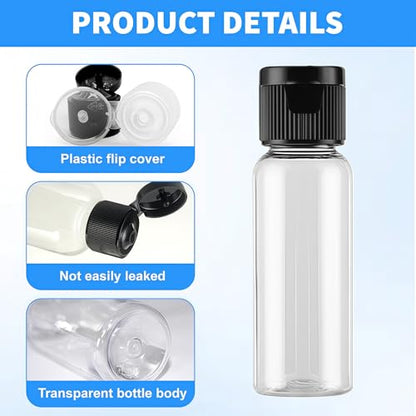 30PCS 15ml 0.51oz Empty Reusable Clear Plastic Sample Bottle With Black Flip Cap Travel Vial Jar Pot Container For Cosmetic Case Emollient Water Liquid Shower Gel Face Cream Emulsion Hand Lotion