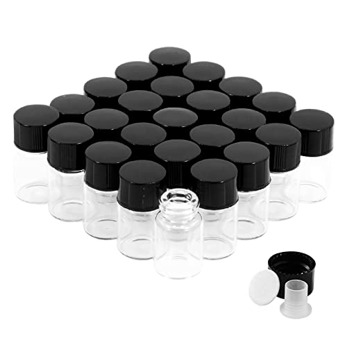 25PCS 2ml Clear Glass Small Vials with Screw Caps & Plastic Stoppers - size: 2ml