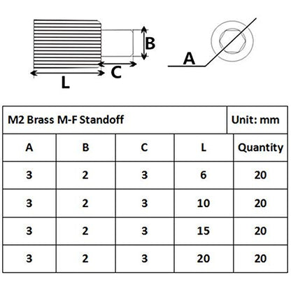 320pcs M2 Male-Female Brass Spacer Standoff&Stainless Steel Screw Nut Assortment Kit