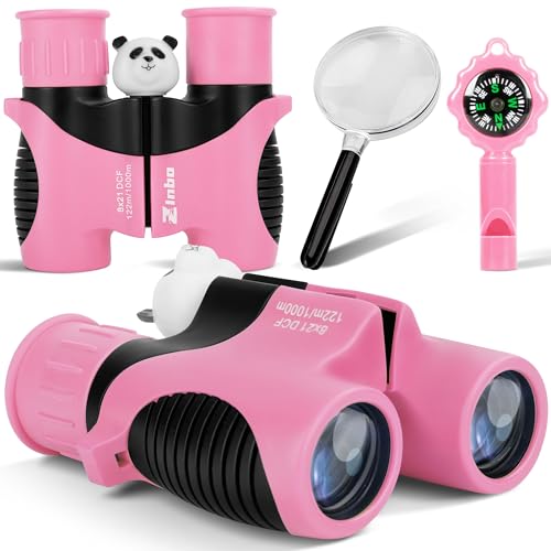 Binoculars for Kids, Toys for 3-12 Year Old Girls and Boys, Bird Watching Hiking Outdoor Learning Toy with Magnifying Glass &Compass, Birthday Easter Gifts Toys for Boy Kid Ages 3-6 (Pink) - color: Pink