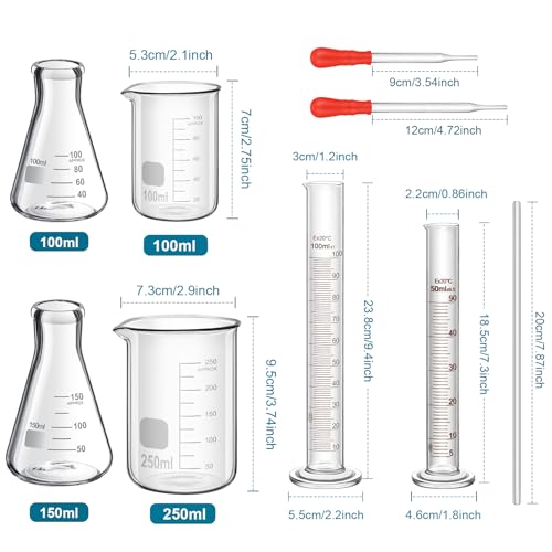 Frienda 10 Pcs 100/250ml Lab Glassware Beaker Set - size: 100/250ml