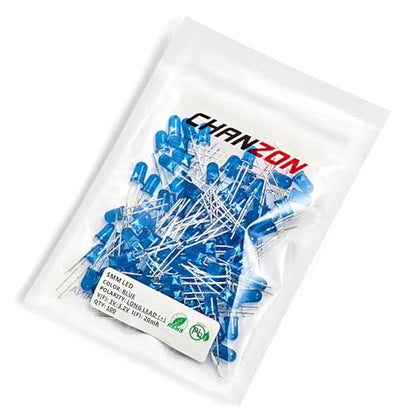 CHANZON 100 pcs 5mm Blue Diffused LED Diode Lights(DC 3V 20mA) - color: I) Blue-blue (100pcs)