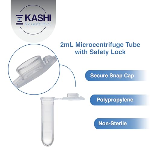 Kashi Scientific 2mL Clear Microcentrifuge Tube with Safe Lock Snap Cap Safety with Graduation, Polypropylene Lab-Grade [2mL Safelock, 500] - size: 2mL, Safelock