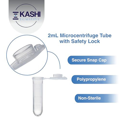 Kashi Scientific 2mL Clear Microcentrifuge Tube with Safe Lock Snap Cap Safety with Graduation, Polypropylene Lab-Grade [2mL Safelock, 500] - size: 2mL, Safelock