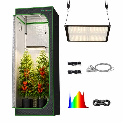 2x2 Tall Grow Tent Kit with LED Grow Light, 24"x24"x72" 1680D Mylar Indoor Grow Tent Starter System with AG1000 100W Full Spectrum Dimmable Plant Light for Hydroponics, Herbs, Vegetables, Seedlings - size: 24" x 24" x 72"