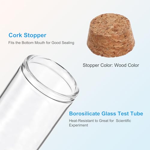 PATIKIL 40ml Test Tubes, 24pcs 3.15x1.18 Glass Clear Flat Bottom Test Tube Containers with Cork Stopper for Bead Party Candy Bath Salt Storage Scientific Experiment Plant Propagation - size: 40ml