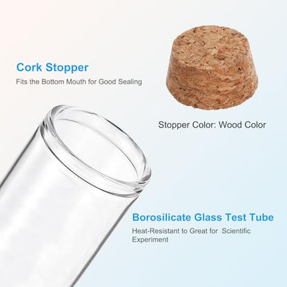 PATIKIL 40ml Test Tubes, 24pcs 3.15x1.18 Glass Clear Flat Bottom Test Tube Containers with Cork Stopper for Bead Party Candy Bath Salt Storage Scientific Experiment Plant Propagation - size: 40ml