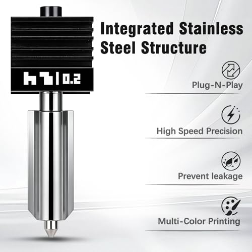 0.2MM X2D/H2C/H2S/H2D/P2S Hotend for Bambu Lab X2D/P2S/H2 Series 3D Printer, Ultra-Fine Detail Stainless Steel Nozzle, High-Temp Resistance Quick Swap Extruder Print Head Replacement Parts - size: 0.2mm, style: P2S/X2D/H2 Series