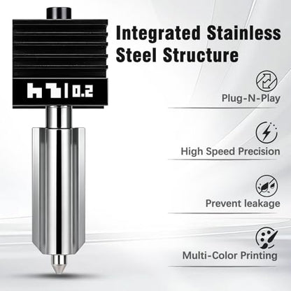 0.2MM X2D/H2C/H2S/H2D/P2S Hotend for Bambu Lab X2D/P2S/H2 Series 3D Printer, Ultra-Fine Detail Stainless Steel Nozzle, High-Temp Resistance Quick Swap Extruder Print Head Replacement Parts - size: 0.2mm, style: P2S/X2D/H2 Series