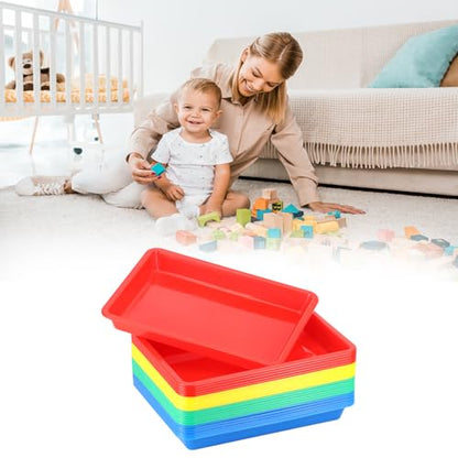 QWORK Activity Plastic Art Trays, 24 Pcs, 11 x 8.66 x 0.98 Inch Stackable Craft Tray, 4 Colors Avaliable