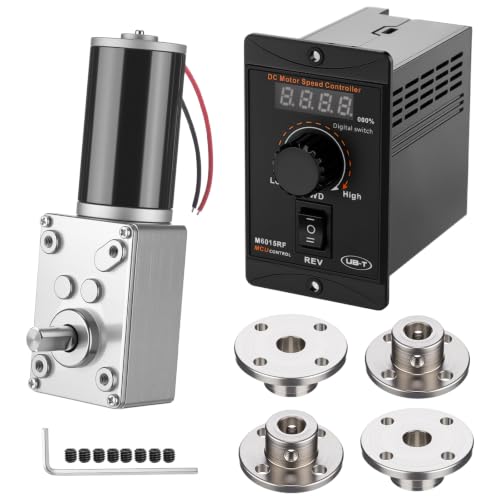 Sabary 6 Piece 12v 12rpm Dc Worm Gear Motor Kit with 20a Pwm Speed Controller for Forward and Reverse Control, High Torque Self-Locking Motor for DIY Automation, Robotics(Digital Display Controller) - style: Digital Display Controller