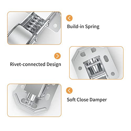 Chibery 4 Pack 90 Degree Soft Close Surface Mount Spring Hinges, Easy Installation No Pre-drilled, Noiseless Frameless Hidden Concealed Kitchen Cabinet Hinge for Cupboard Folded Replacement Hardware