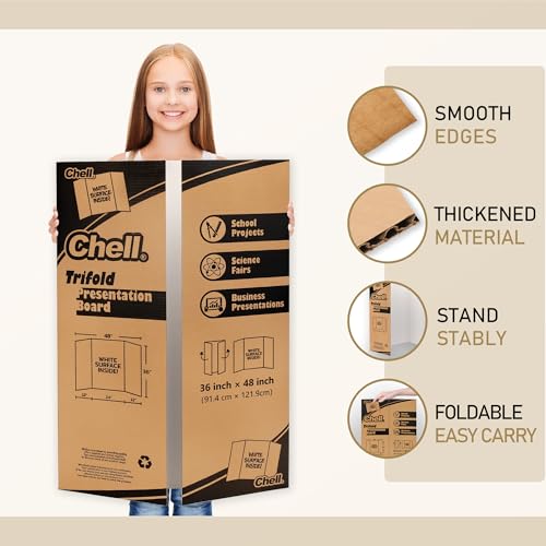 Chell 36x48 Large Size Corrugated Trifold Poster Boards, White, 2 Pack - size: Large, 36x48 in
