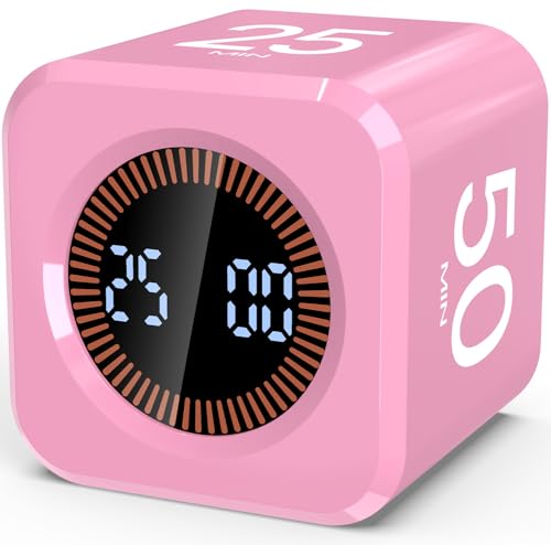 Digital Pomodoro Timer Cube 5/10/25/50min Preset, Silent & Sound Alarm - color: Pink