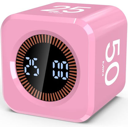 Digital Pomodoro Timer Cube 5/10/25/50min Preset, Silent & Sound Alarm - color: Pink
