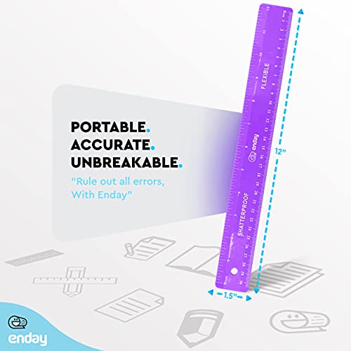 Flexible Ruler Purple, 12 in (30 cm) Soft Plastic Shatter Resistant Straight Edge Ruler, Bendable Kids & Adults Ruler w/Inches & Metrics Also Available in Pink, Blue, Red, Grey, Green, 1 Pc –By Enday - color: Purple