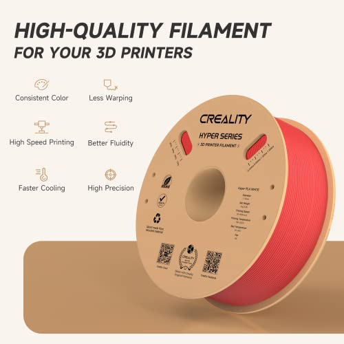 Official CREALITY Hyper PLA Filament 1.75mm, High Speed PLA 30-600mm/s Rapid 3D Printer Filament, Dimensional Accuracy +/-0.02mm, Stronger Toughness, Fit Most FDM 3D Printers，1KG(2.2lbs) Spool Red - color: Red