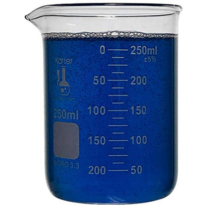 250ml Beaker, Low Form Griffin, Borosilicate 3.3 Glass, Double Scale, Graduated, Karter Scientific 213D33 (Single) - size: 250ml, style: Pack of 1