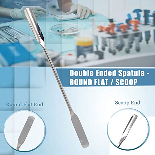 Stainless Steel Double Ended Micro Lab Scoop Spoon Half Rounded & Flat End Spatula Sampler (9 INCH) - size: 9 INCH