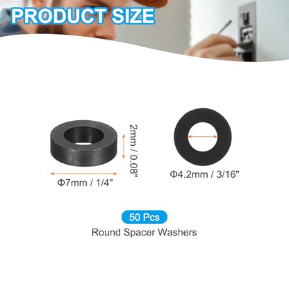 PATIKIL 50Pcs ABS Spacers 4mm ID, 7mm OD, 2mm Height Plastic Round Stud Spacer Black Nylon Washers Nut Unthreaded Rubber for M4 Screws Bolts Barrel - size: 4mm ID, 7mm OD, 2mm Height