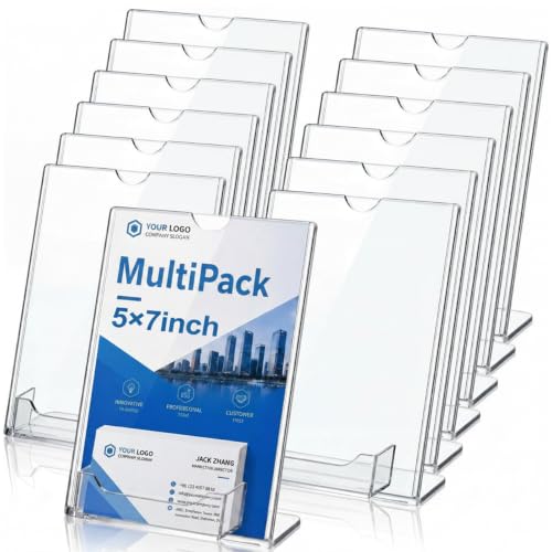 6 Pcs Acrylic Sign Holder Business Card Holder, 5 x 7 Inch, Top Insert - color: Top Insert, size: 5 x 7 Inch