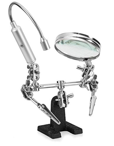 RamPro - Helping Hand Magnifier Glass Stand - Magnifying Lens, Perfect for Soldering, Crafting & Inspecting Micro Objects - size: 3X Magnification - With LED Light